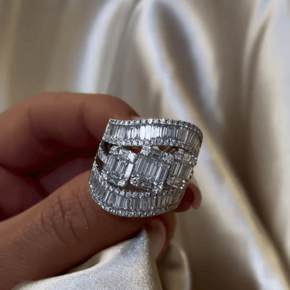 6ct Stylish Emerald Cut White Sapphire Wide Band in Silver-JEWELBUYS