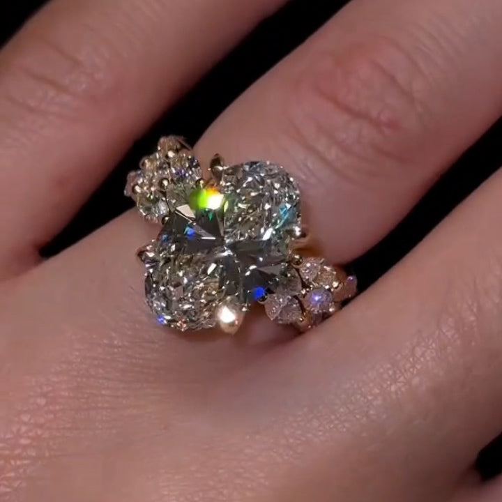 5.0Ctw Oval and Marquise Cut Sapphire Bubble Stacked Engagement Ring-JEWELBUYS