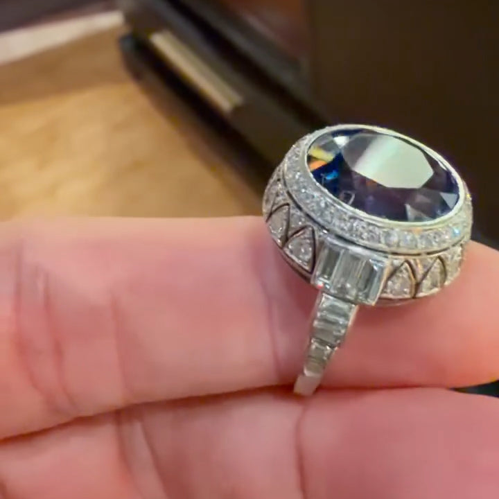 12Ctw Art Deco Round Cut Blue Sapphire Engagement Ring-JEWELBUYS