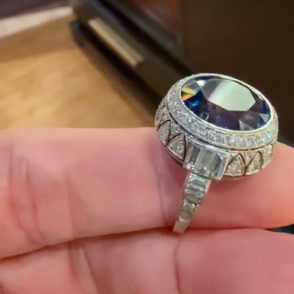 12Ctw Art Deco Round Cut Blue Sapphire Engagement Ring-JEWELBUYS
