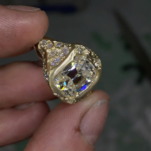 3.0Ctw cushion-cut irregular textured sapphire engagement ring-JEWELBUYS