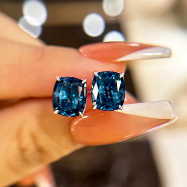 Simple and Classic 2ct Cushion Cut Blue Sapphire Earrings-JEWELBUYS