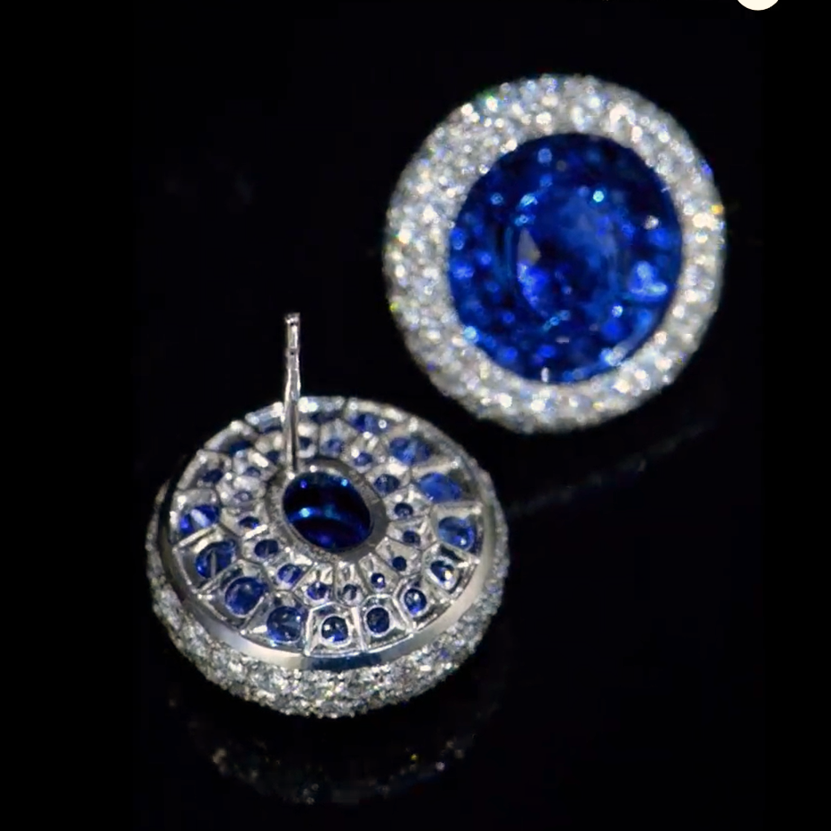 1ct Round Cut Blue Sapphire Halo Stud Earrings-JEWELBUYS