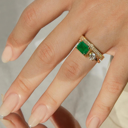 Personalized 2ct Emerald & Round Cut Green & White Sapphire Opening Ring-JEWELBUYS