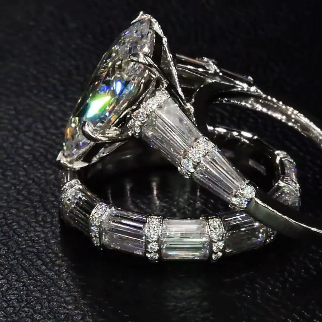 4ct Pear and Baguette Cut Delicate Band Stacking Ring-JEWELBUYS