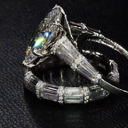 4ct Pear and Baguette Cut Delicate Band Stacking Ring-JEWELBUYS