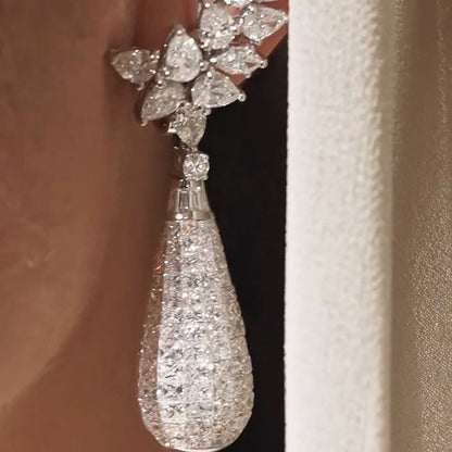 4.0Ctw Multi-Cut White Sapphire Dew Drop Earrings-JEWELBUYS