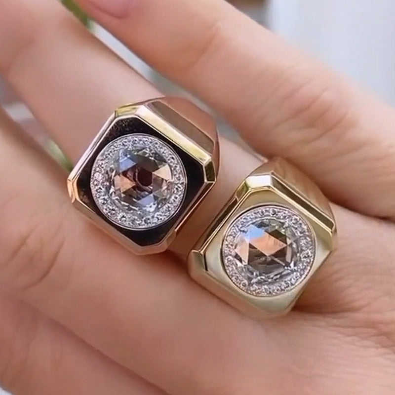 6.34ctw Rose Cut White Sapphires Bold Rose Gold and Gold Ring-JEWELBUYS
