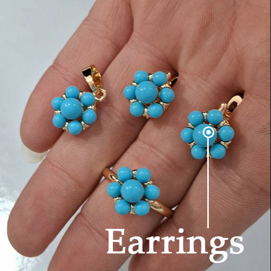 Elegant Turquoise Flower Ring, Earrings, and Pendant Set-JEWELBUYS