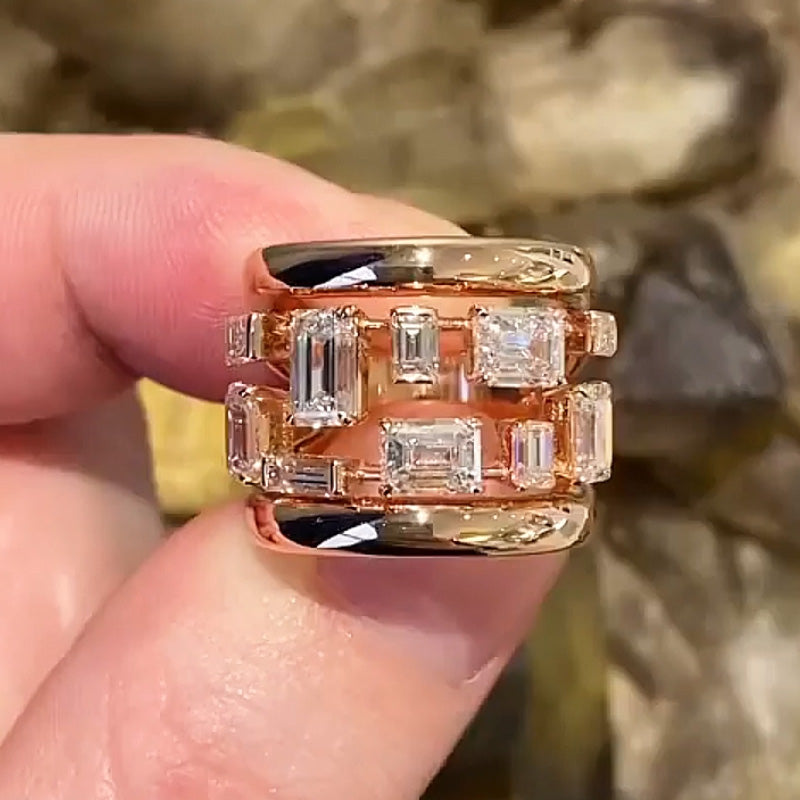 4.18ctw Rose Gold Baguette Sapphire Wide Ring-JEWELBUYS