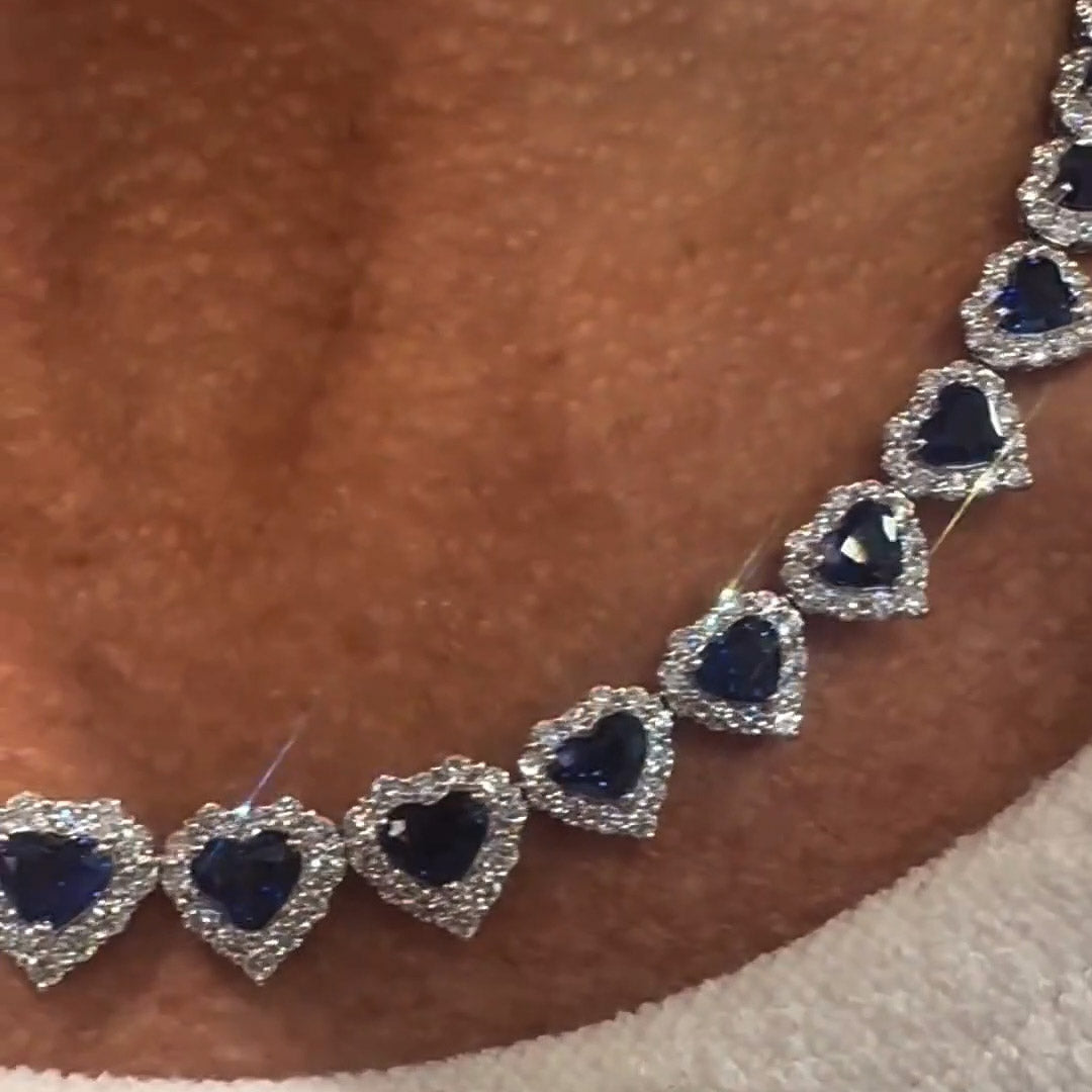 30.0ctw Most Beautiful Heart Cut Sapphire Necklace-JEWELBUYS