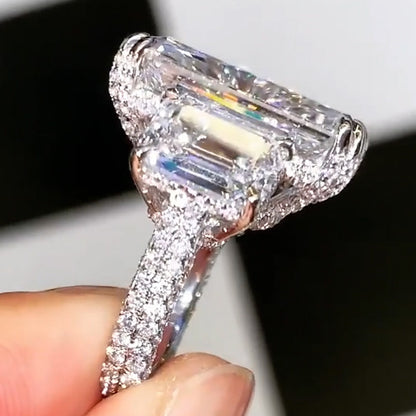 12ctw Radiant and Emerald Cut Brilliant White Sapphire Engagement Ring-JEWELBUYS