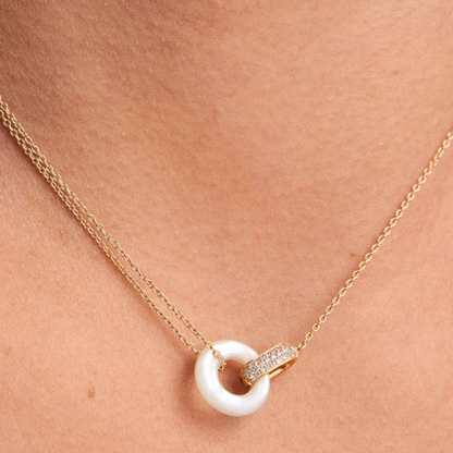 Simple Round Cut White Sapphire Pave Set Pearl Necklace-JEWELBUYS