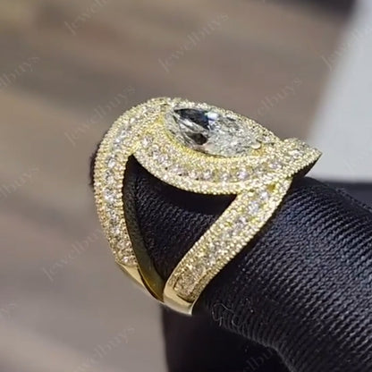 4.0ctw marquise cut white sapphire double halo unique engagement ring-JEWELBUYS