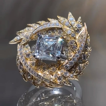 5.05ctw Square Cut White Sapphire Wheat Theme Ring-JEWELBUYS