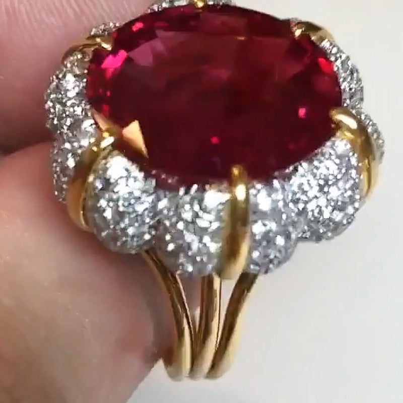 15.0ctw Flower Shaped Round Cut Ruby Engagement Ring-JEWELBUYS