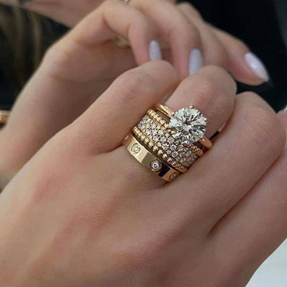 Shiny 4.02ct Round Cut White Sapphire Women's Engagement Ring Set in Rose Gold-JEWELBUYS