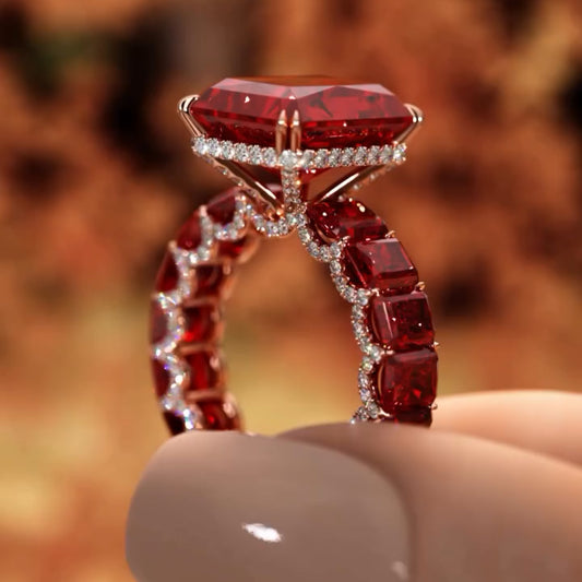 8ctw Under Halo Emerald Cut Ruby Sapphire Engagement Ring - JEWELBUYS