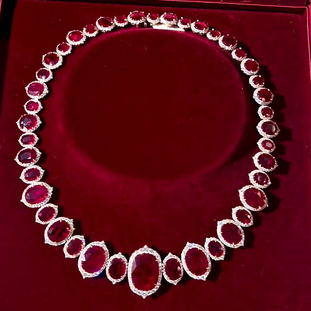 120ctw Oval Cut Deep Red Ruby Necklace and Bracelet-JEWELBUYS
