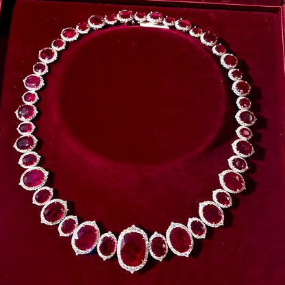 120ctw Oval Cut Deep Red Ruby Necklace and Bracelet-JEWELBUYS