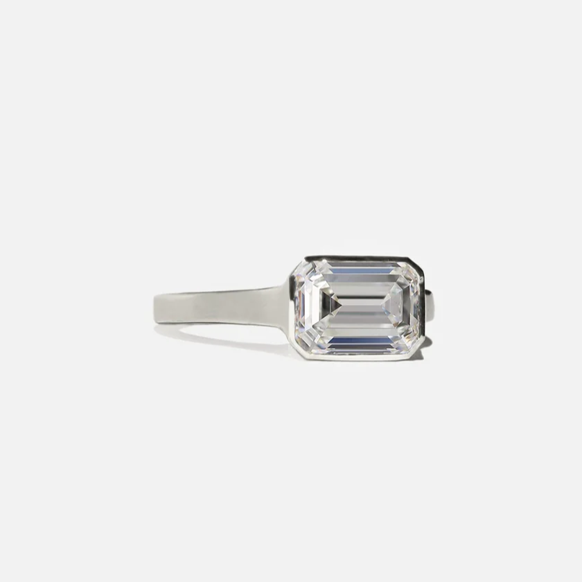 2ct Emerald Cut White Sapphire Minimalist Design Engagement Ring-JEWELBUYS