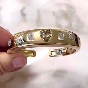 10.0Ctw Heart-shaped and Radiant-cut sapphire open bangle-JEWELBUYS