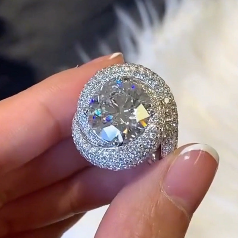 8.0ctw Round Cut White Sapphire Surround Engagement Ring-JEWELBUYS