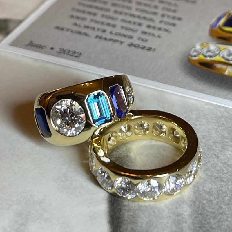 12Ctw Vintage-style two-tone sapphire stacked engagement ring-JEWELBUYS