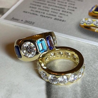 12Ctw Vintage-style two-tone sapphire stacked engagement ring-JEWELBUYS
