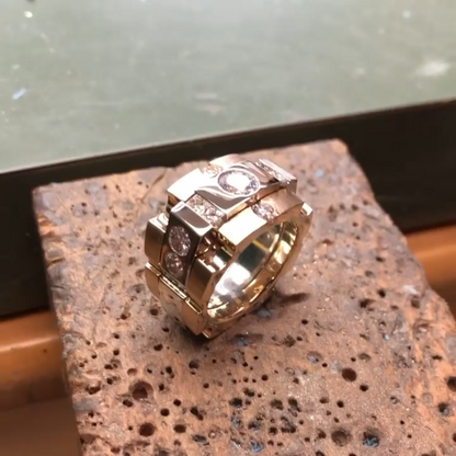 Square 3ct Round Cut White Sapphire Wide Band Women's Ring in Rose Gold-JEWELBUYS