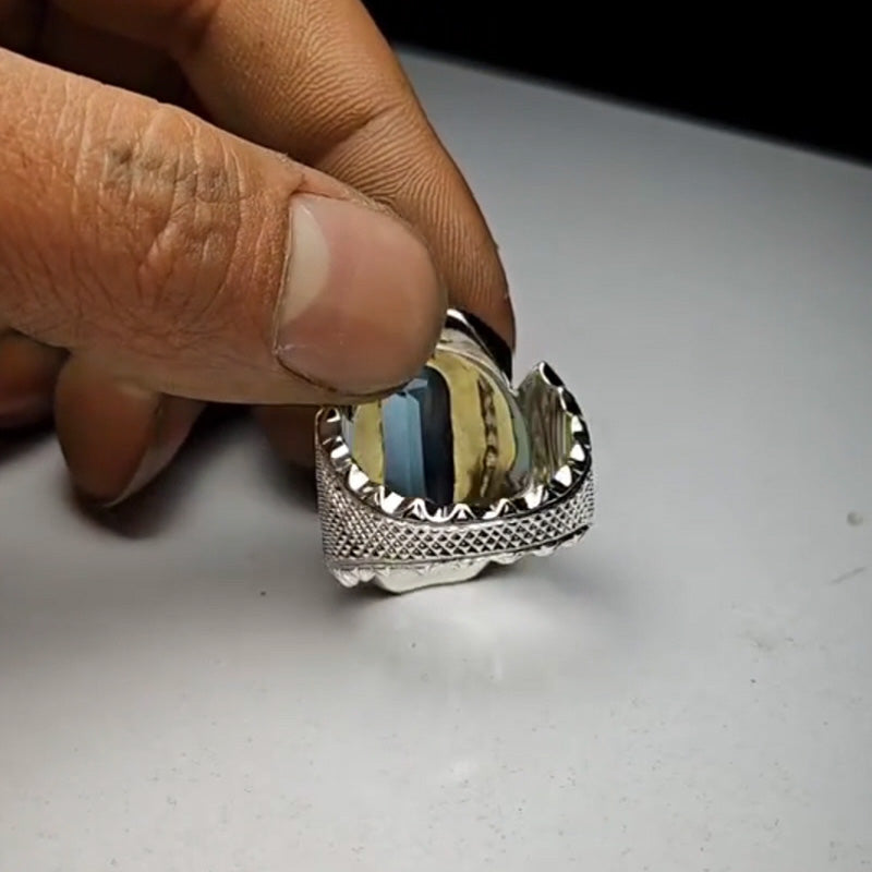 11ct Octagon Cut Aquamarine S925 Sterling Silver Ring-JEWELBUYS