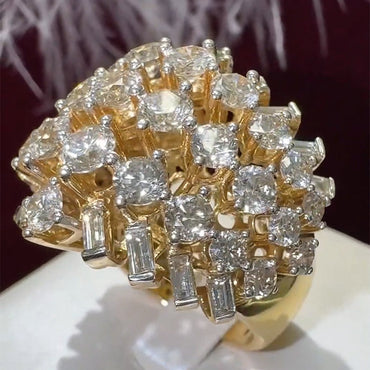 3.65ctw Round and Baguette Cut Exquisite Five Row Gemstone Ring-JEWELBUYS