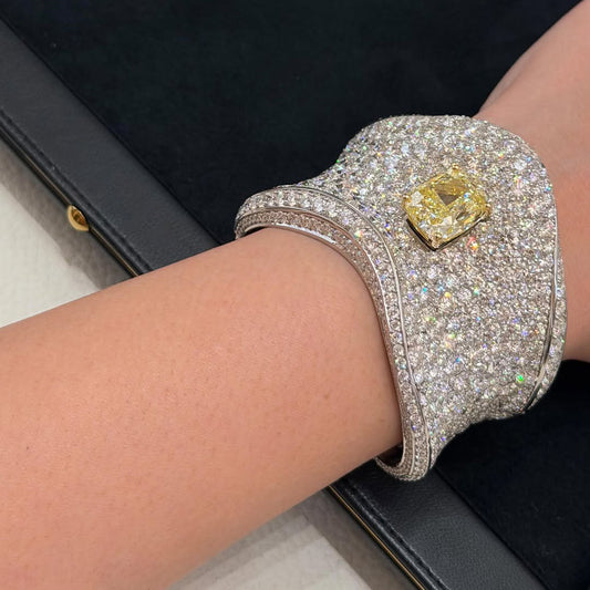 19Ctw Fancy Yellow Fully Pavé-Set Sapphire Bangle-JEWELBUYS