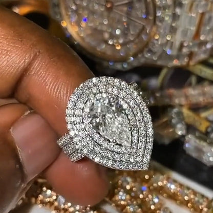 6.0Ctw Teardrop White Sapphire Layered Dream Ring-JEWELBUYS