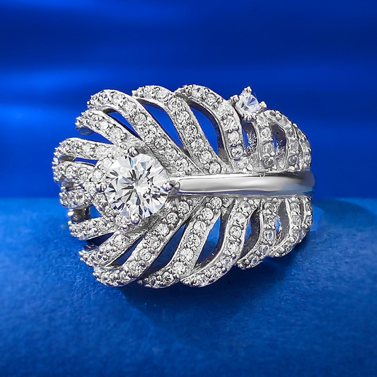 Silver Leaf Shape Gemstone Ring -JEWELBUYS