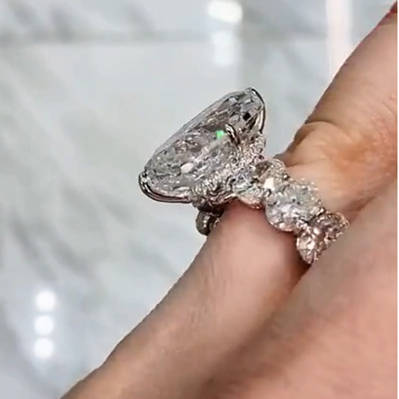 Elegant 10ct Oval Cut White Sapphire Women's Engagement Ring in Silver-JEWELBUYS