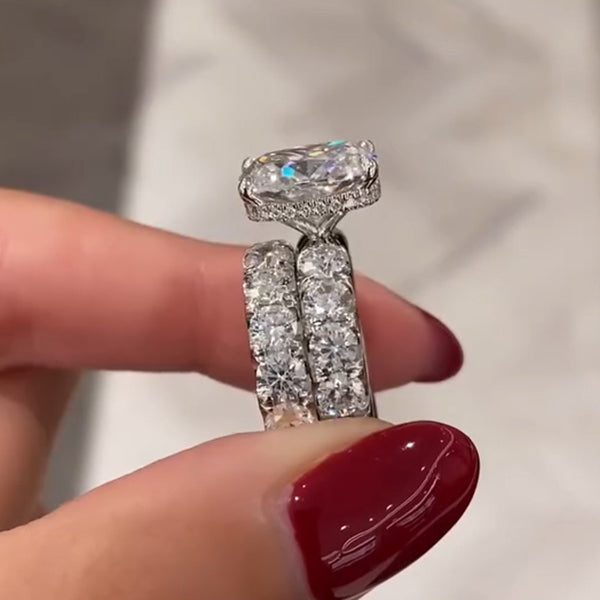 8.0ct Cushion Cut Ring and Band Set -JEWELBUYS