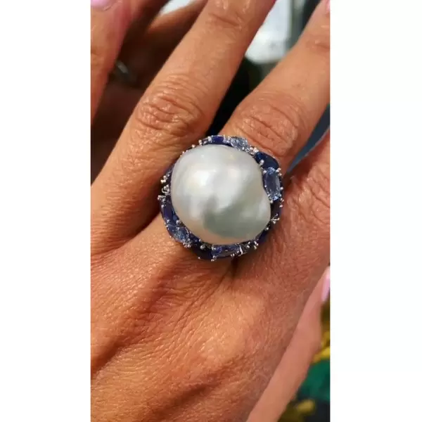 Unique Irregular Pearl Oval Cut Blue & Aquamarine Sapphire Diamond Ring-JEWELBUYS