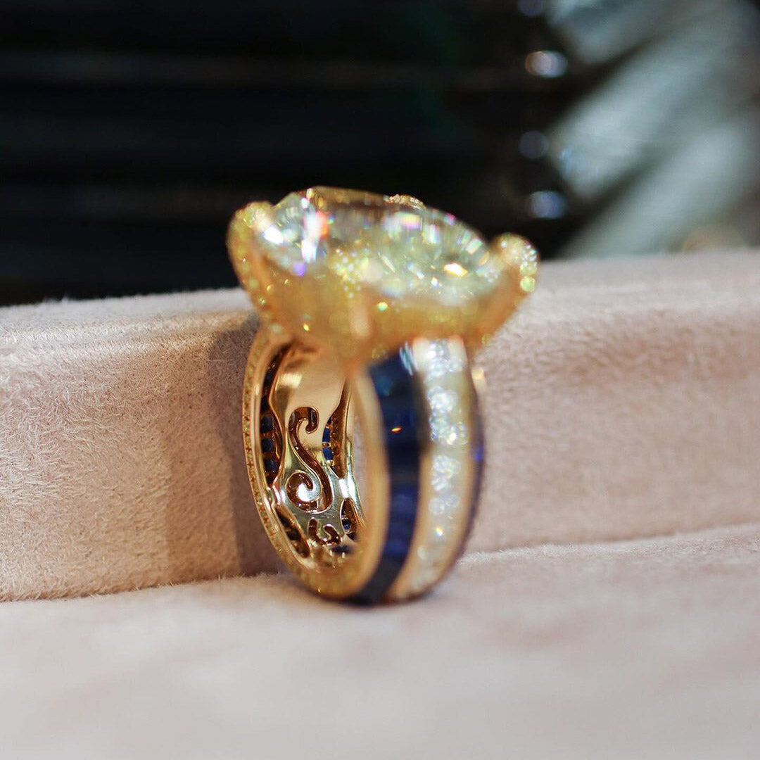 8.0ct Oval Cut Yellow and Blue Stones Ring -JEWELBUYS