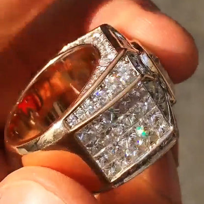 7.0ctw Radiant and Princess Square Cut White Sapphire Luxury Mens Ring-JEWELBUYS
