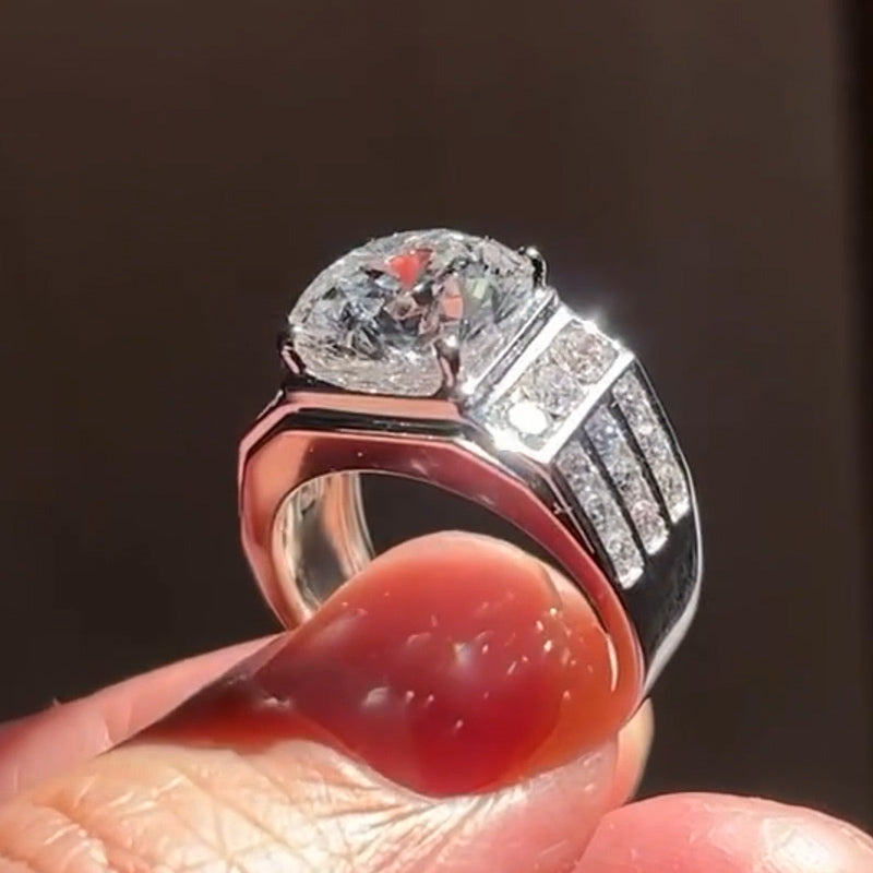 Generous and Handsome 6ctw Round White Sapphire Engagement Ring for Men and Women-JEWELBUYS