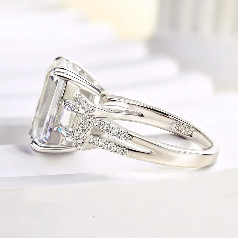 5ct Emerald Cut White Sapphire Three Stones Engagement Ring-JEWELBUYS