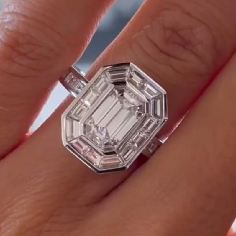 Stunning 3ct Emerald Cut White Sapphire Women's Engagement Ring in Silver-JEWELBUYS