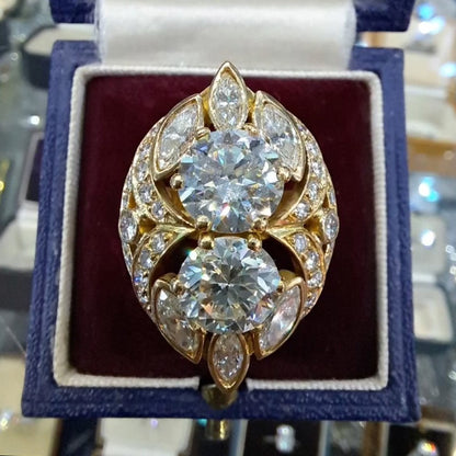 5.06Ctw Round-cut Double Sapphire Vintage Engagement Ring-JEWELBUYS