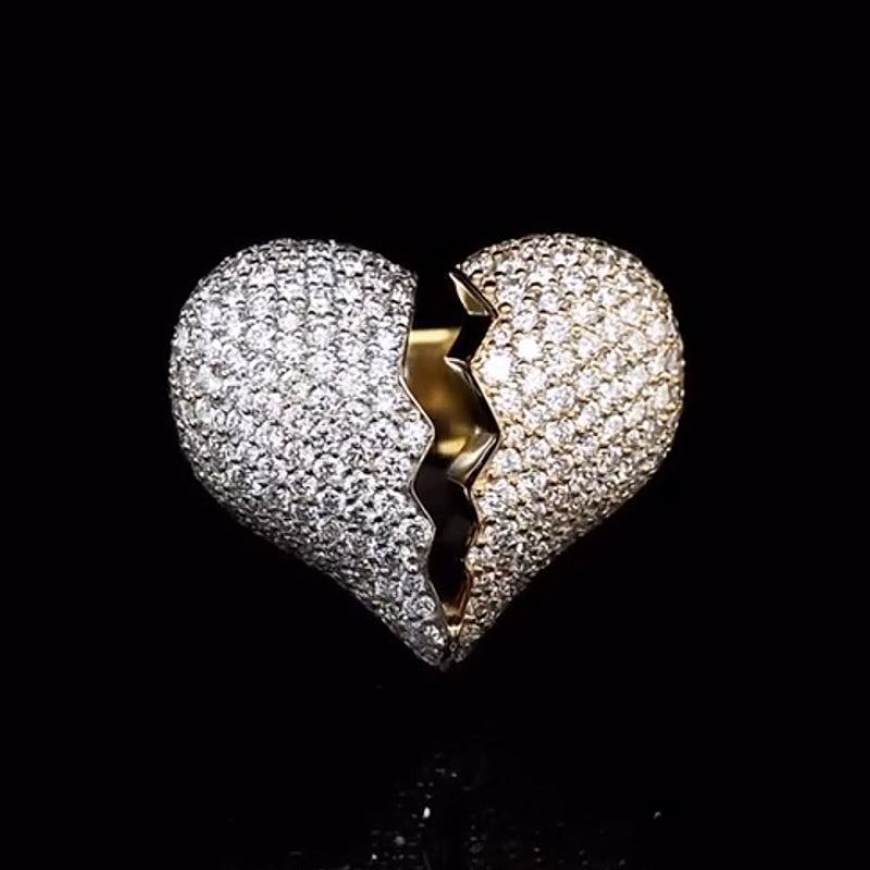 3ct Round Cut White Sapphire in a Heart-breaking Shaped Two Tone Feature Ring in Gold-JEWELBUYS