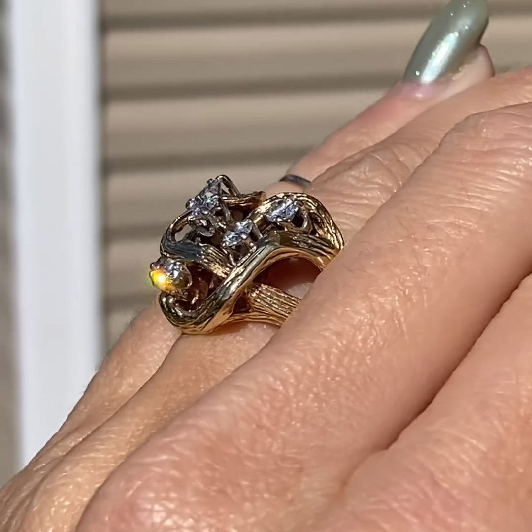 3.5ctw Round Brilliant Cut Old Art Gemstone Ring -JEWELBUYS