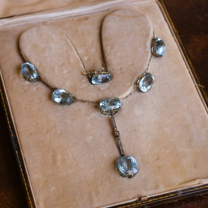 39Ctw cushion-cut aquamarine sapphire necklace-JEWELBUYS