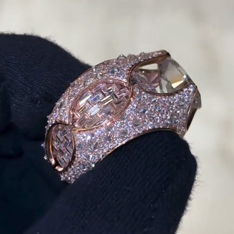 8.0ctw Oval Cut White Sapphire Mosaic Engagement Ring-JEWELBUYS