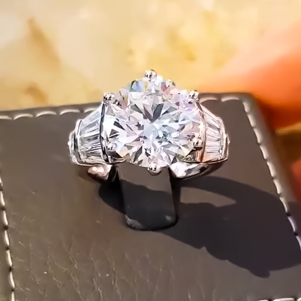 Noble 10 ctw Round & Trapezoidal Cut White Gemstone Engagement Ring for Women -JEWELBUYS