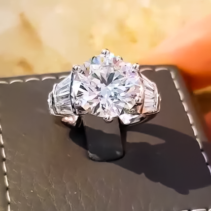 Noble 10 ctw Round & Trapezoidal Cut White Gemstone Engagement Ring for Women -JEWELBUYS